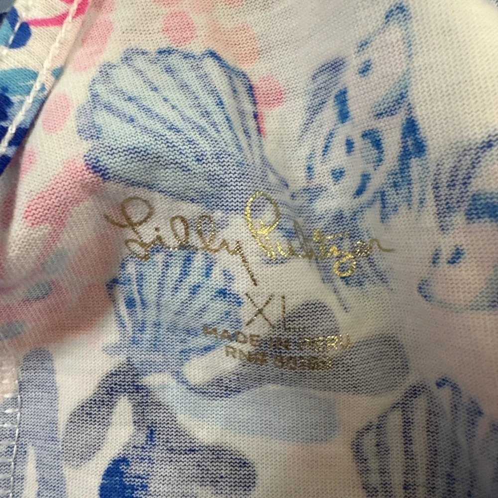 Lilly Pulitzer XL Kristen Swing Dress Blue Tropical Pima Cotton Strappy Back - Picture 10 of 11